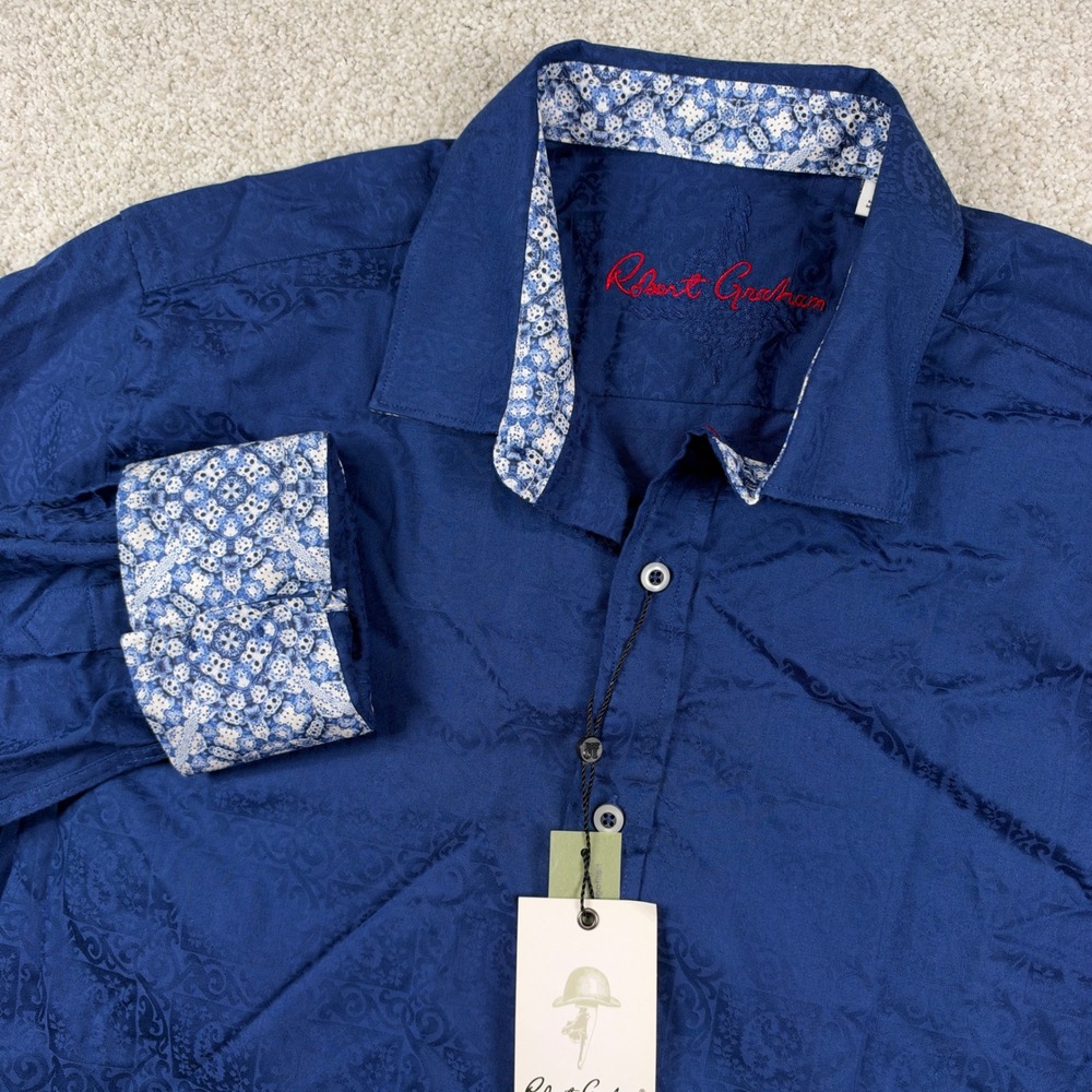 NEW Robert Graham Button Down Men XL Navy Windsor 2 Jacquard Paisley